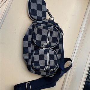 Steve Madden Checkered Blue and Gray Shoulder Bag